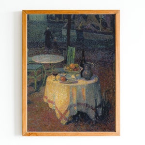 ART PRINT | Vintage Garden With Evening Light Oil Painting | Restaurant Garden Scene | Table Under the Tree Wall Art Print |Romantic Dinner