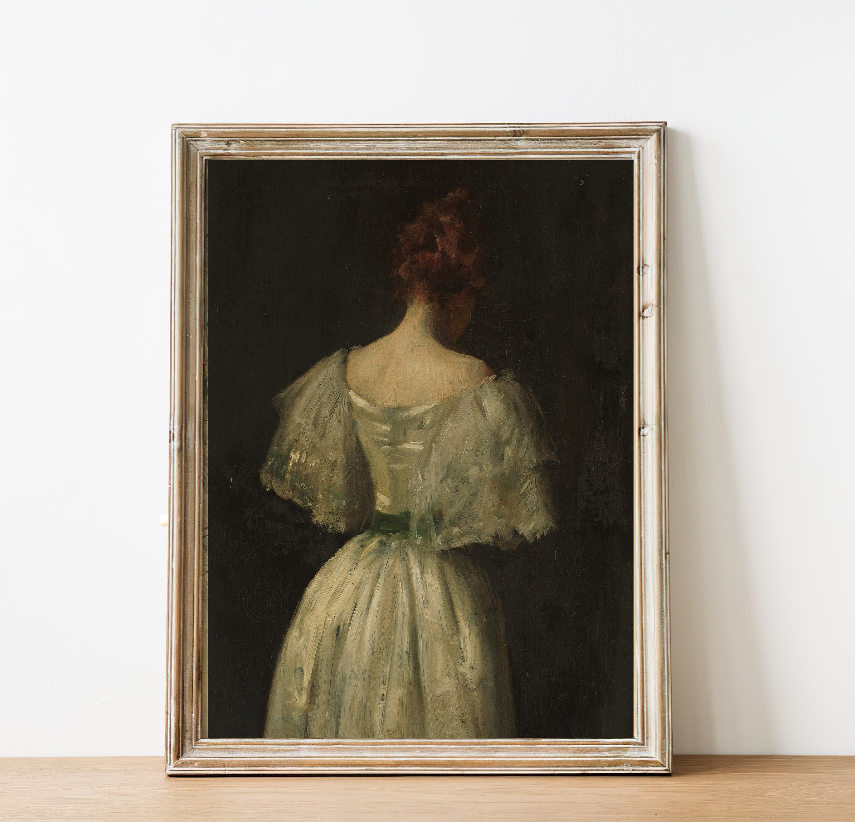 ART PRINT | Antique Woman Portrait Oil Painting | Dress With Puff ...