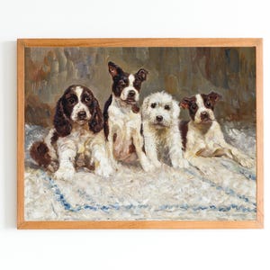 ART PRINT | Pet Oil Painting | Multiple Dogs Portrait | Antique Dogs | Vintage Dogs Oil Painting | Nursery Decor | Child Room Painting