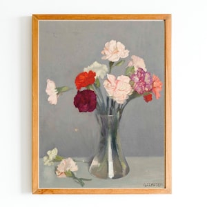 ART PRINT | Carnations in a Vase Oil Painting | Still Life With Flowers | Kitchen Wall Decor | Antique Flowers | Colorful Art |Botanical Art