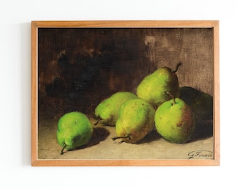 ART PRINT | Still Life With Pears Oil Painting | Antique Fruit Painting | Vintage Art | Simple Pears | Still Life Food | Dining Room Art
