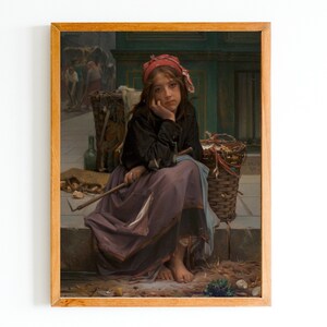 DRUK ARTYSTYCZNY | Portret młodej francuskiej dziewczyny | Klasyczny portret malarski | Uliczny kupiec we Francji Sztuka | Portret kobiety w stylu vintage