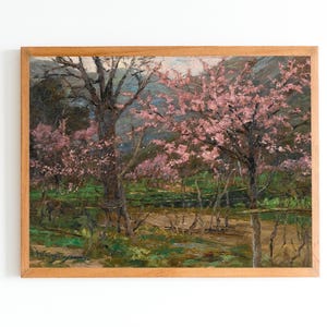 ART PRINT | Spring Blossom Oil Painting | Vintage Spring Print | Pink Blossom Artwork | Antique Landscape | Nature Painting