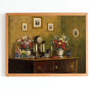 ART PRINT | Still Life on a Table Oil Painting | Vintage Interior Scene Wall Art | Antique Home Decor Detail  | Gallery Art
