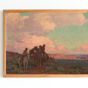 KUNSTDRUCK | Navajo Country Ölgemälde | Vintage Western Wohndeko | Reiter Wand Kunst Druck | Klassisches Wilder Westen Gemälde | Texas Landschaft