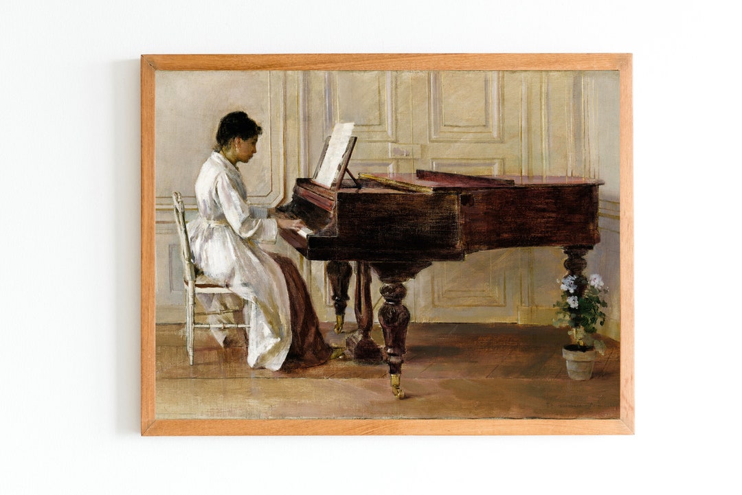 ART PRINT Woman Playing a Piano Painting Woman in White - Etsy