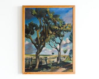 Vintage Landscape Art Print | Countryside Farmhouse Wall Decor