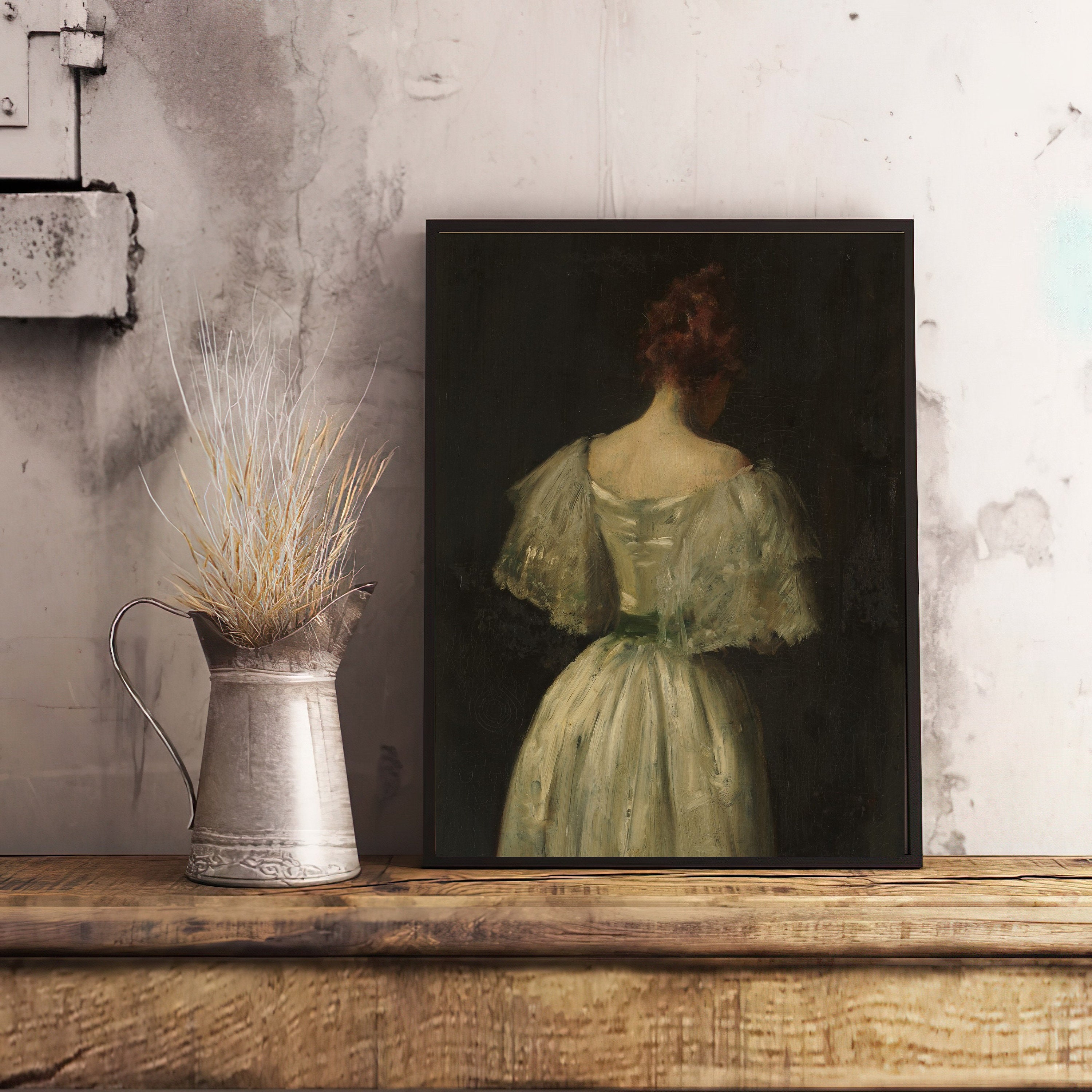 ART PRINT | Antique Woman Portrait Oil Painting | Dress With Puff ...