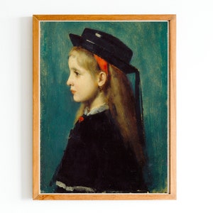 IMPRESIÓN DE ARTE / Pintura al óleo de retrato de niña antigua / Retrato de niña victoriana vintage / Impresión de arte de niña con sombrero / Decoración de arte de pared de habitación de niña