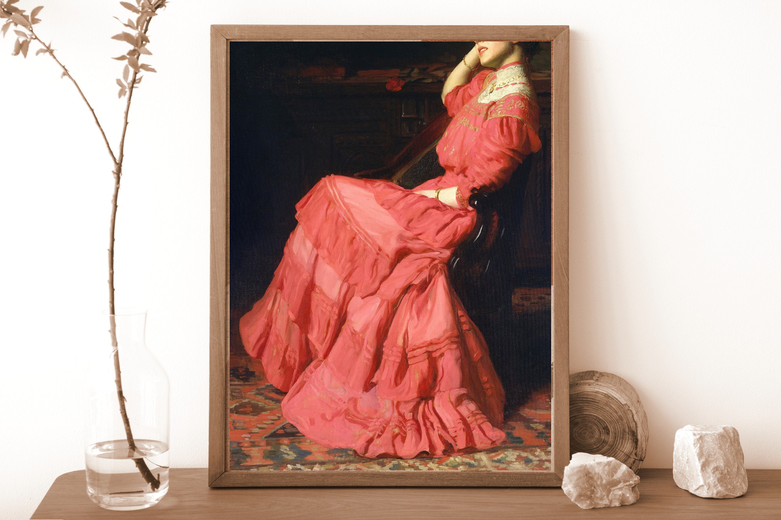Woman in Red Dress Art Print | Vintage Female Portrait - Etsy