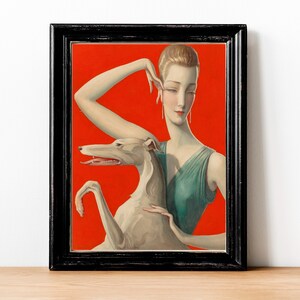 ART PRINT | Elegant Woman and Afghan Hound Dog Oil Painting | Vintage ...