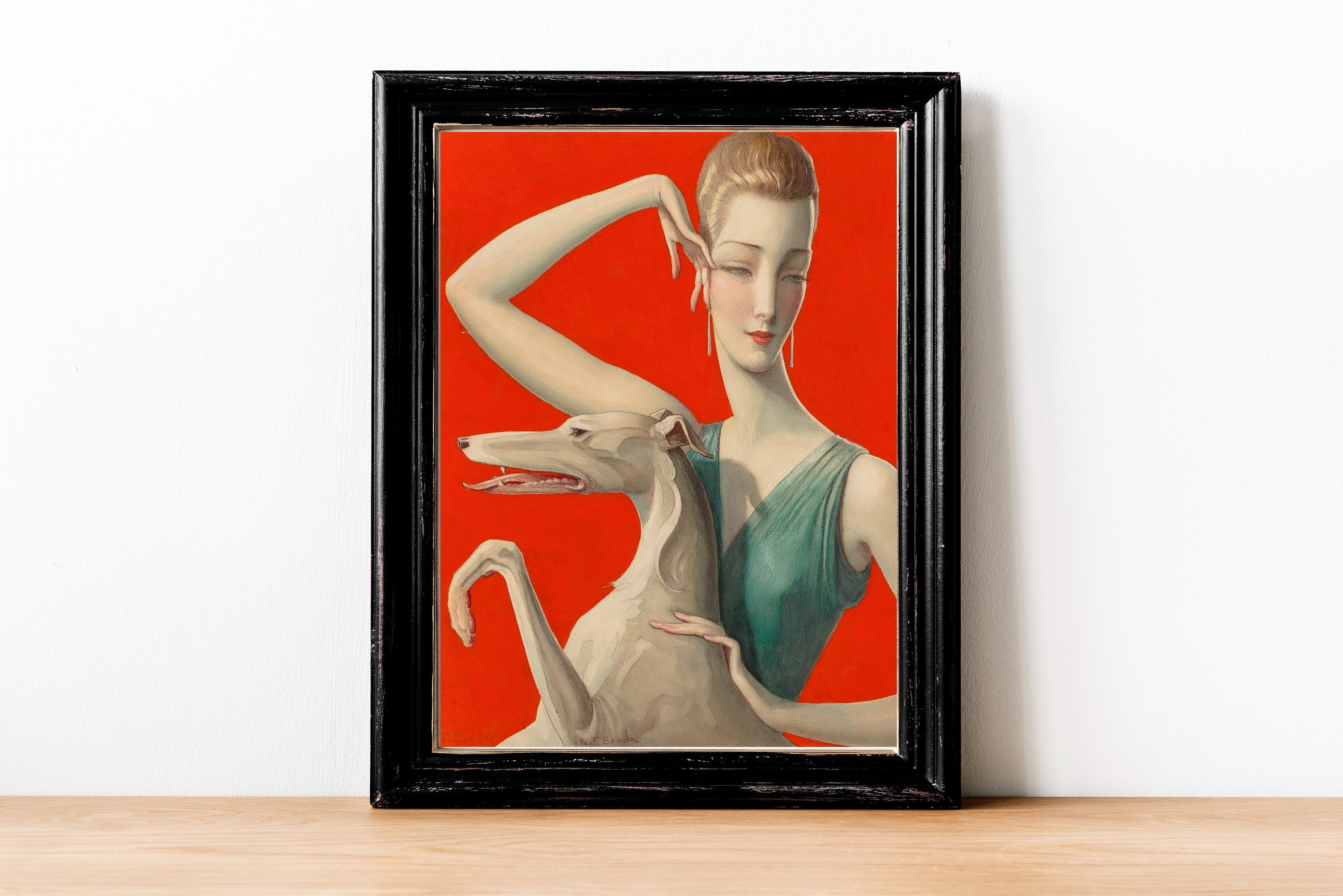ART PRINT | Elegant Woman and Afghan Hound Dog Oil Painting | Vintage ...