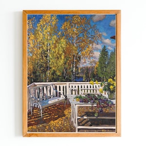 ART PRINT | The Terrace in Autumn Oil Painting | Vintage Terrace Wall Art Print | Fall Landscape Artwork | Blooming Terrace | Balcony Art