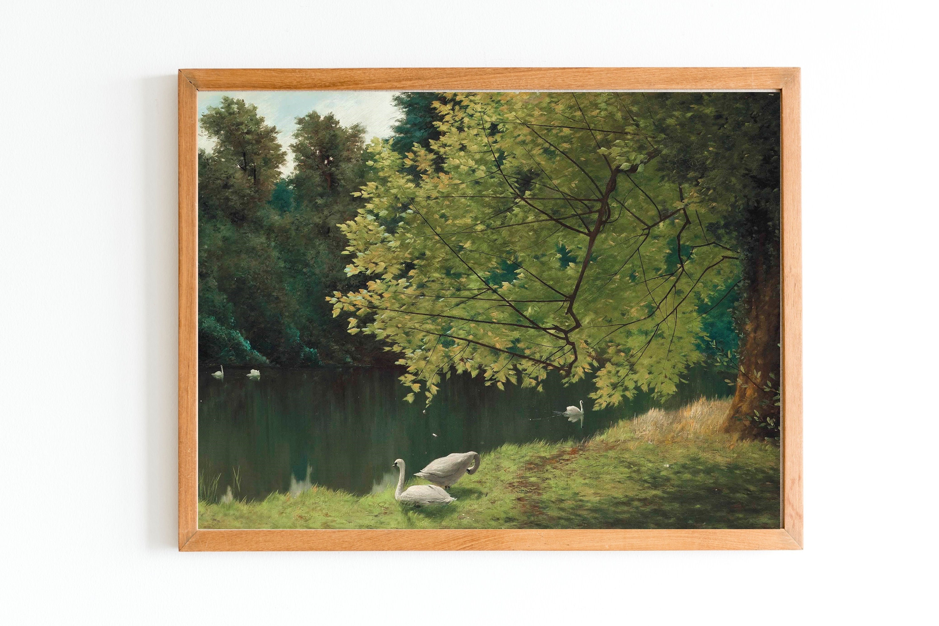 白鳥の湖のアートプリント｜ヴィンテージ風景油絵 - Etsy 日本