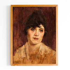 ART PRINT | Vintage Dark Haired Woman Portrait | Middle Aged Woman Oil Painting | Classic Portrait Artwork | Antique Portrait| Feminine Art
