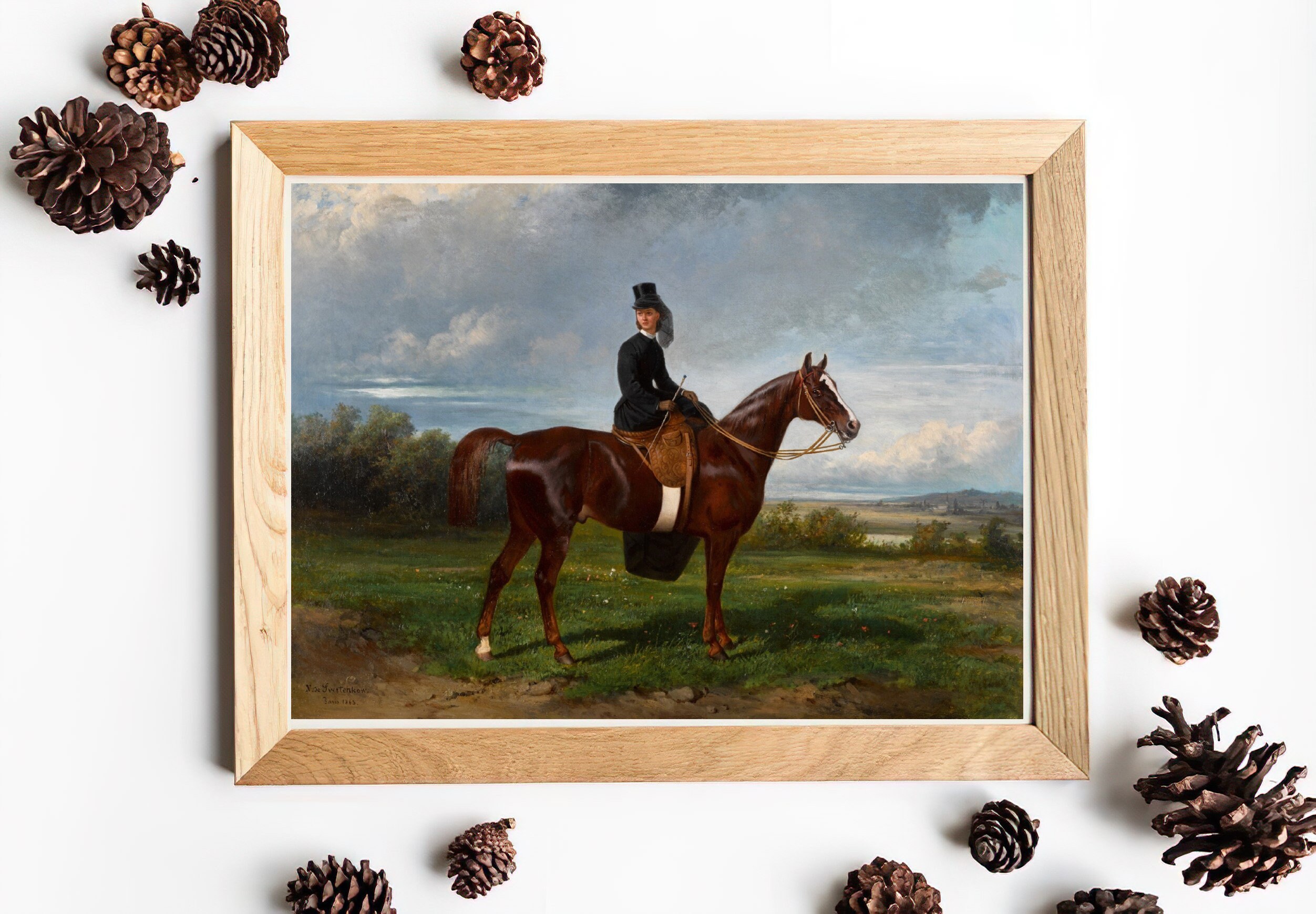 Vintage Equestrian Art Print | Woman Rider, Horse Oil Painting - Etsy
