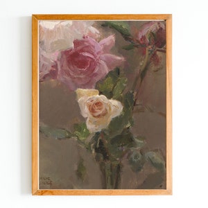 ART PRINT | Roses Vintage Oil Painting | Roses Still Life Art | Farmhouse Print | Flowers Art Print | Antique Oil Painting