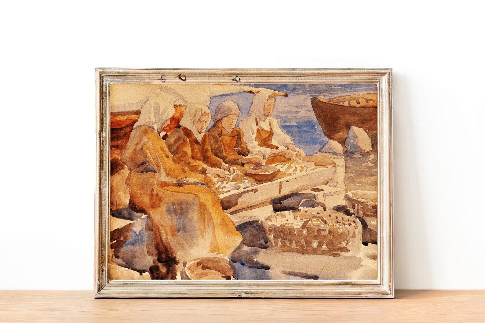 ART PRINT Vintage Fish Market Scene Watercolor Painting Etsy