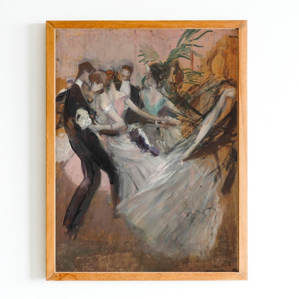 ART PRINT | Vintage Masquerade Ball Oil Painting | Ball Costume Print | Retro Couple Dancing Wall Art | Lovers Dancing Print | Waltz Print