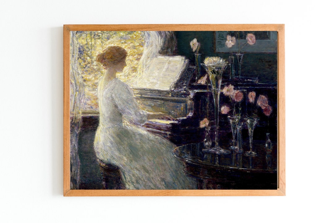 ART PRINT | Woman Playing Piano Oil Painting | Musical Instrument Wall ...