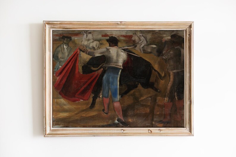 IMPRESSION D'ART peinture à lhuile de combat de taureaux vintage Oeuvre de torero Matador avec lart mural de taureau Peinture de Corrida espagnole image 1