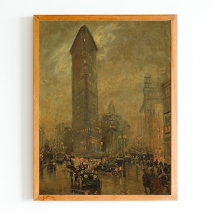 ART PRINT | The View Of Flatiron at Night Painting | New York Vintage Wall Art |Manhattan Night Scene Art | Cityscape Art Print