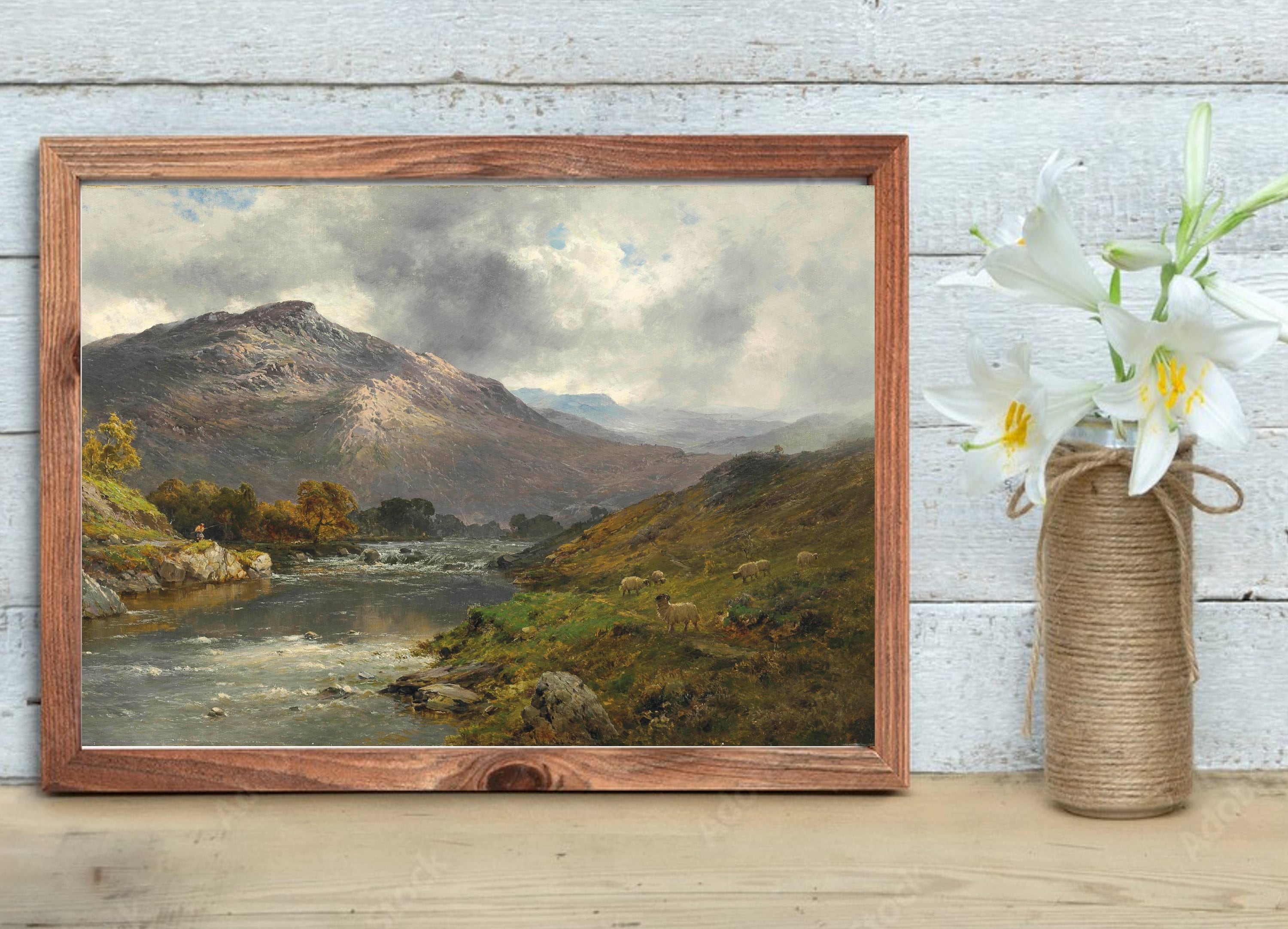 Vintage Sheep Landscape Art Print | Farmhouse Pastoral Painting - Etsy