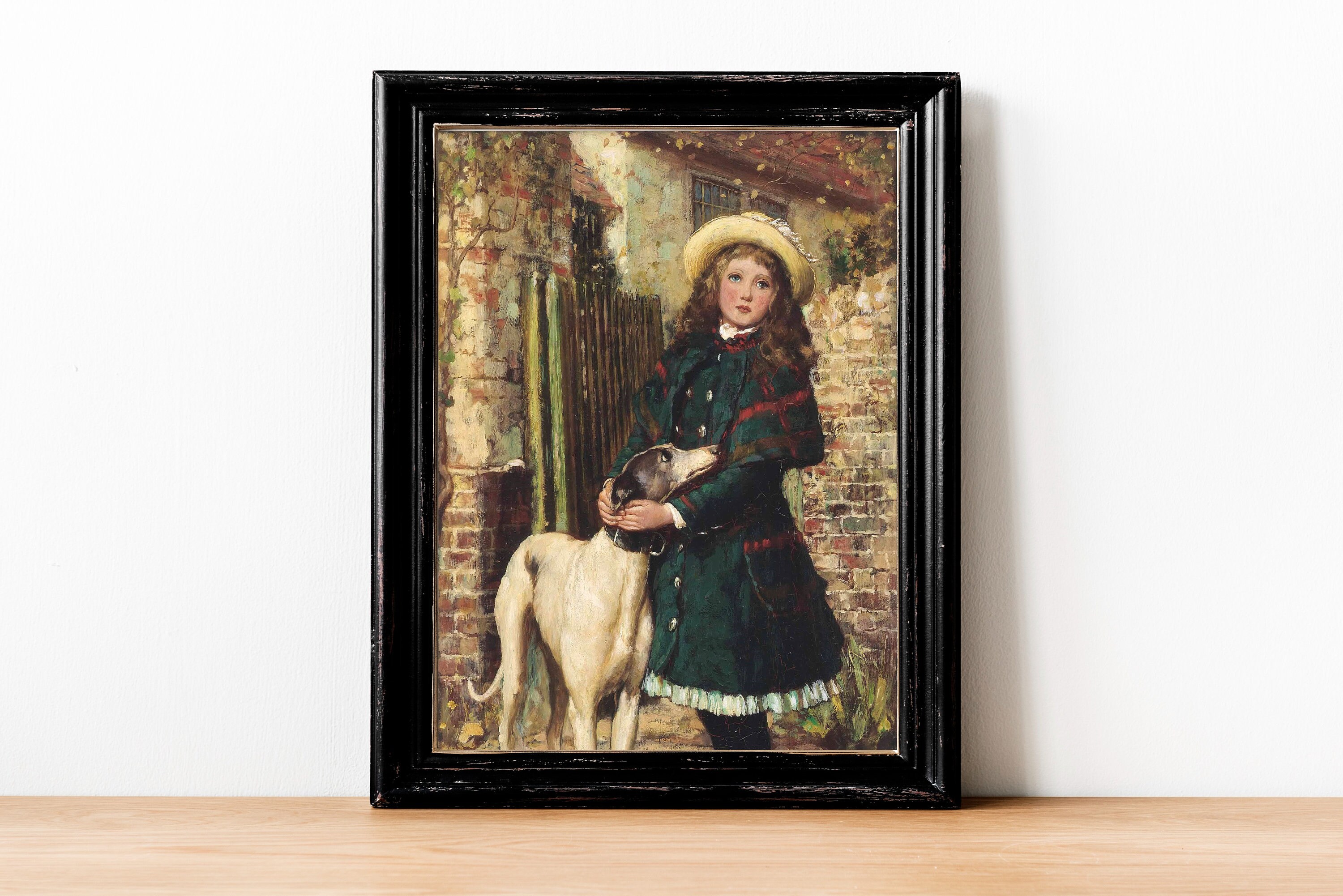 Victorian Girl and Dog Art Print | Vintage Oil Painting - Etsy