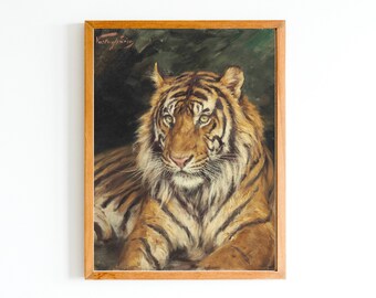 ART PRINT | Vintage Tiger Oil Painting | Tiger Portrait | Wild Animal Print | Animal Lovers Gift | Jungle Animal Art Print