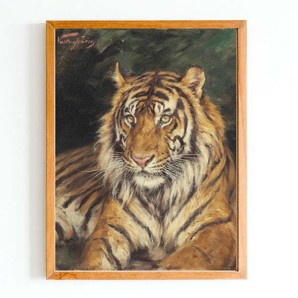 IMPRESSION D'ART | peinture à l’huile de tigre vintage | Portrait de tigre | Impression d’animaux sauvages | Cadeau pour les amoureux des animaux | Animal de la jungle Impression artistique