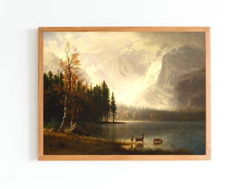 ART PRINT | Vintage Lake Oil Painting | Antique Lake | Lake House Wall Art | American Art | American Landscape Oil Art | Estes Park Colorado