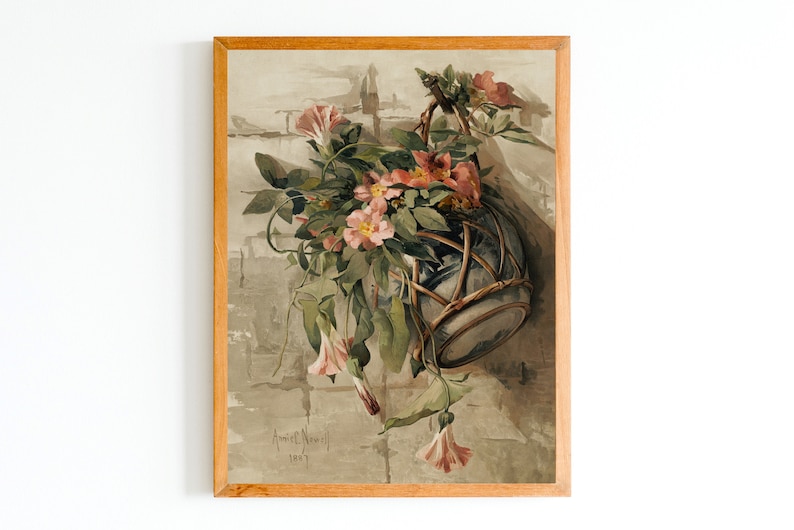 Vintage Floral Still Life Art Print | Rustic Pink Flowers Painting - Etsy