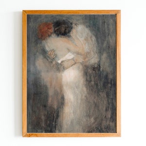IMPRESIÓN ARTÍSTICA / Pintura al óleo vintage de pareja enamorada abrazándose / Obra de arte romántica / Impresión de pareja enamorada abrazándose / Impresión artística abstracta de pareja / Pintura neutra