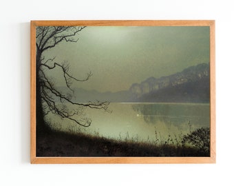 Moonlight Lake Art Print | Vintage Evening Landscape