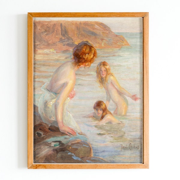 ART PRINT | Bathing Girls Oil Painting | Girls in the Wall Art Print | Swimmers Artwork | Summer Painting | Lake Art Print |Lake House Decor