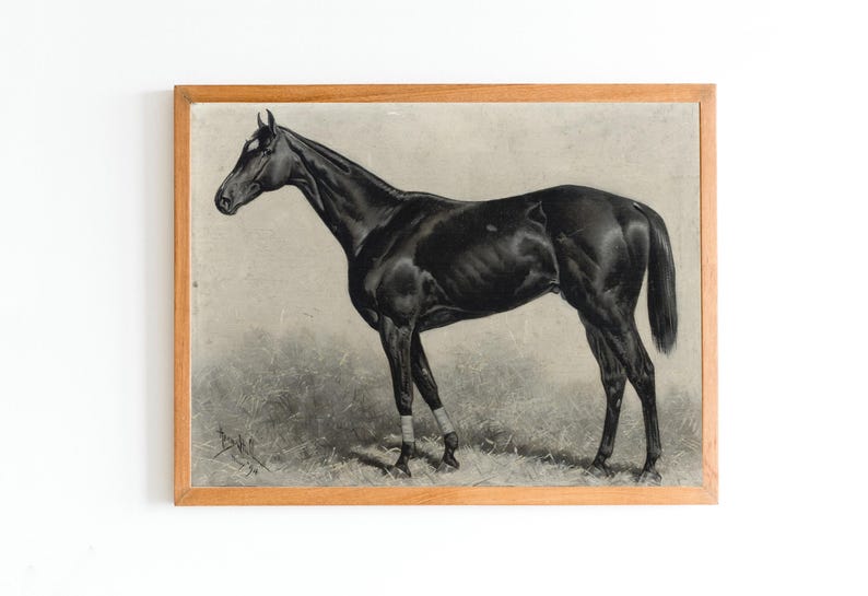 Antique Horse Oil Painting Art Print | Equestrian Farmhouse Decor - Etsy
