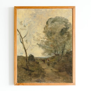 ART PRINT | Country Art Print | Vintage Farm Oil Painting | Antique Landscape | Country Road Painting | Muted Landscape | Moody Art Print