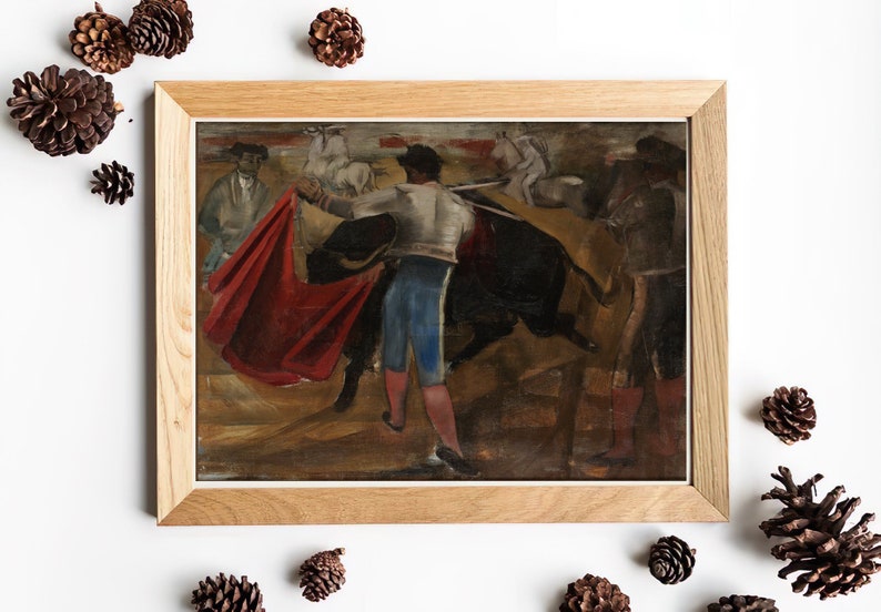 IMPRESSION D'ART peinture à lhuile de combat de taureaux vintage Oeuvre de torero Matador avec lart mural de taureau Peinture de Corrida espagnole image 4