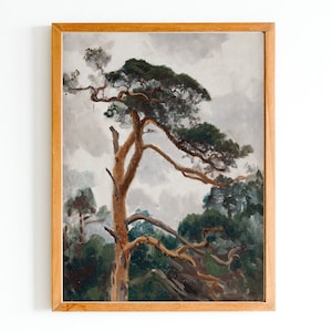 IMPRESIÓN DE ARTE / Pintura al óleo de pino vintage / Impresión de arte de pared de pino tierno solo / Arte de árboles de montaña / Arte de naturaleza salvaje / Impresión de árboles altos