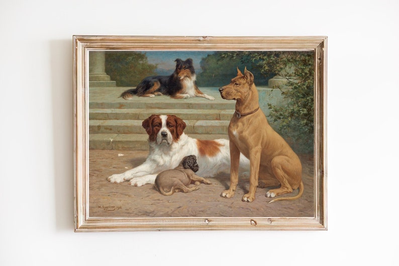 ART PRINT Vintage Dogs Oil Painting Antique Pet Portrait Etsy