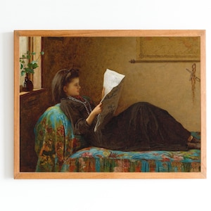 ART PRINT | Girl Reading Newspaper Oil Painting | Girls Room Wall Decor | Child Portrait | Vintage Edwardian Oil Painting