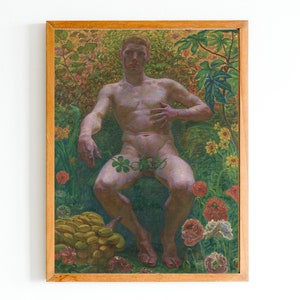 ART PRINT | Adam in Paradise Oil Painting | Religious Art Print | Paradise Garden Painting | Garden of Eden Artwork | Man Nudity Print