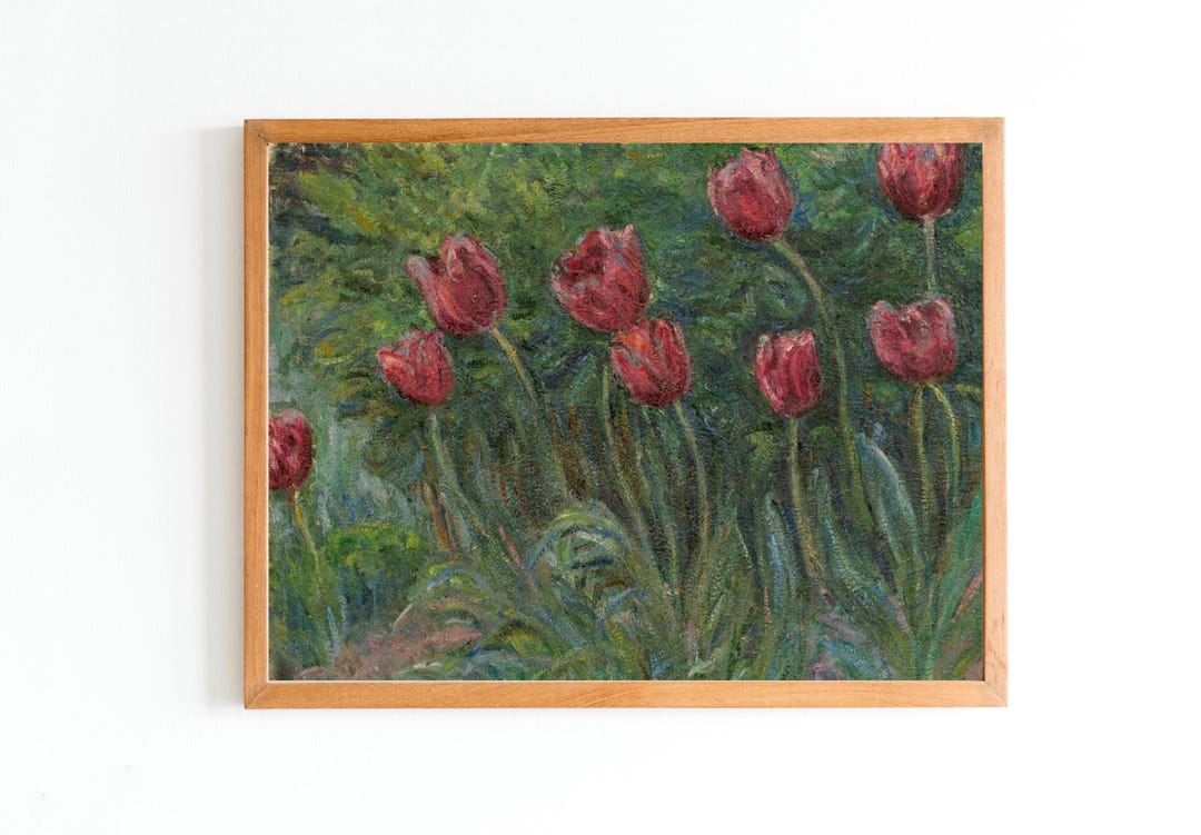 Vintage Tulip Field Art Print | Impressionist Floral Oil Painting - Etsy
