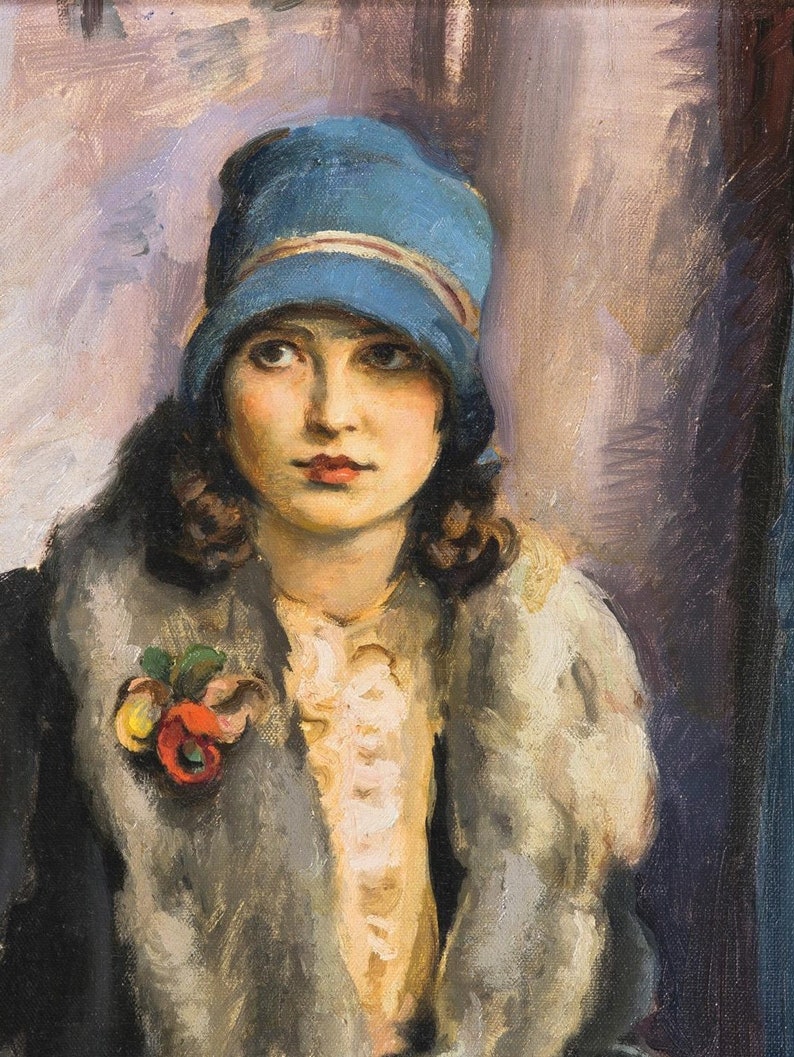Vintage Girl Portrait Art Print | Classic Female Fashion Oil Painting ...