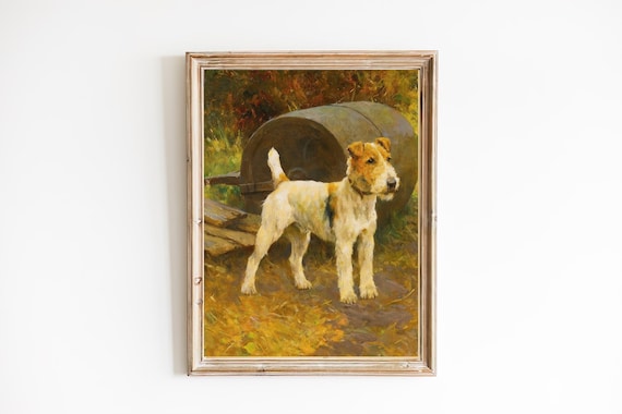 ART PRINT Vintage Fox Terrier Oil Painting Wire Fox Terrier