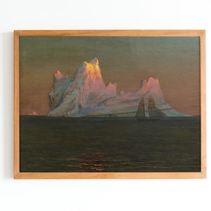 IMPRESIÓN ARTÍSTICA / Impresión de arte mural de Iceberg / Pintura al óleo de paisaje marino vintage / Arte mural náutico clásico / Decoración del hogar con atardecer en el mar / Obra de arte de velero