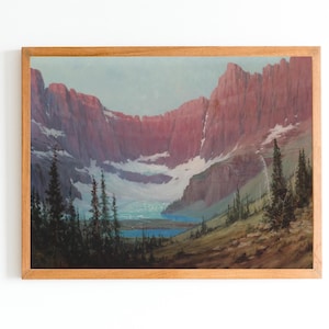 ART PRINT | Vintage Montana Landscape Oil Painting | Iceberg Lake Art Print | Mountains Artwork | American Antique Landscape