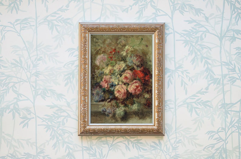 IMPRESSION D'ART peinture à l'huile vintage fleurs Nature morte de roses anciennes Roses blanches et roses Impression d'art shabby chic Art floral pastel image 5