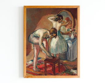 Impressão artística de pintura a óleo de balé vintage | Obra de arte com duas bailarinas