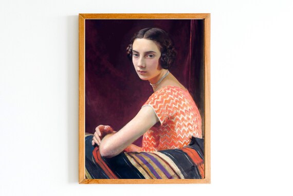 Antique Female Portrait Art Print | Girl in Orange Dress - Etsy